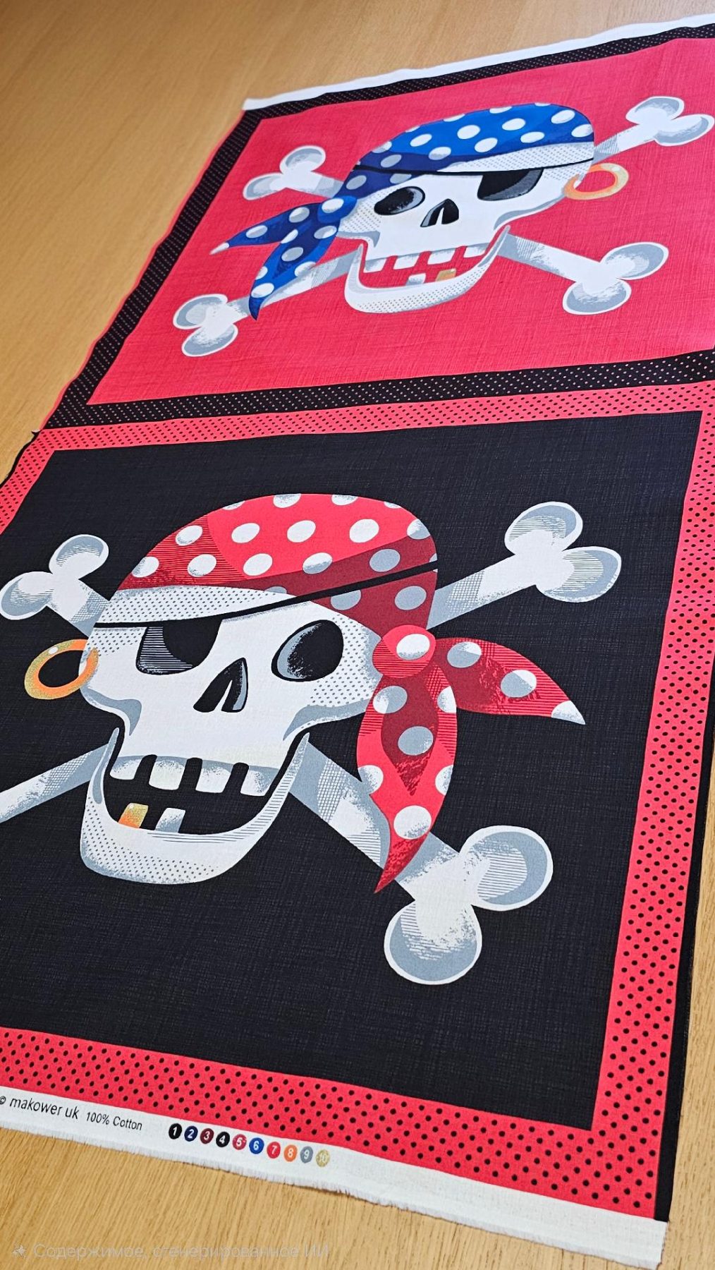 Fabric Panel - Pirate Skull and Crossbones - Panel 34